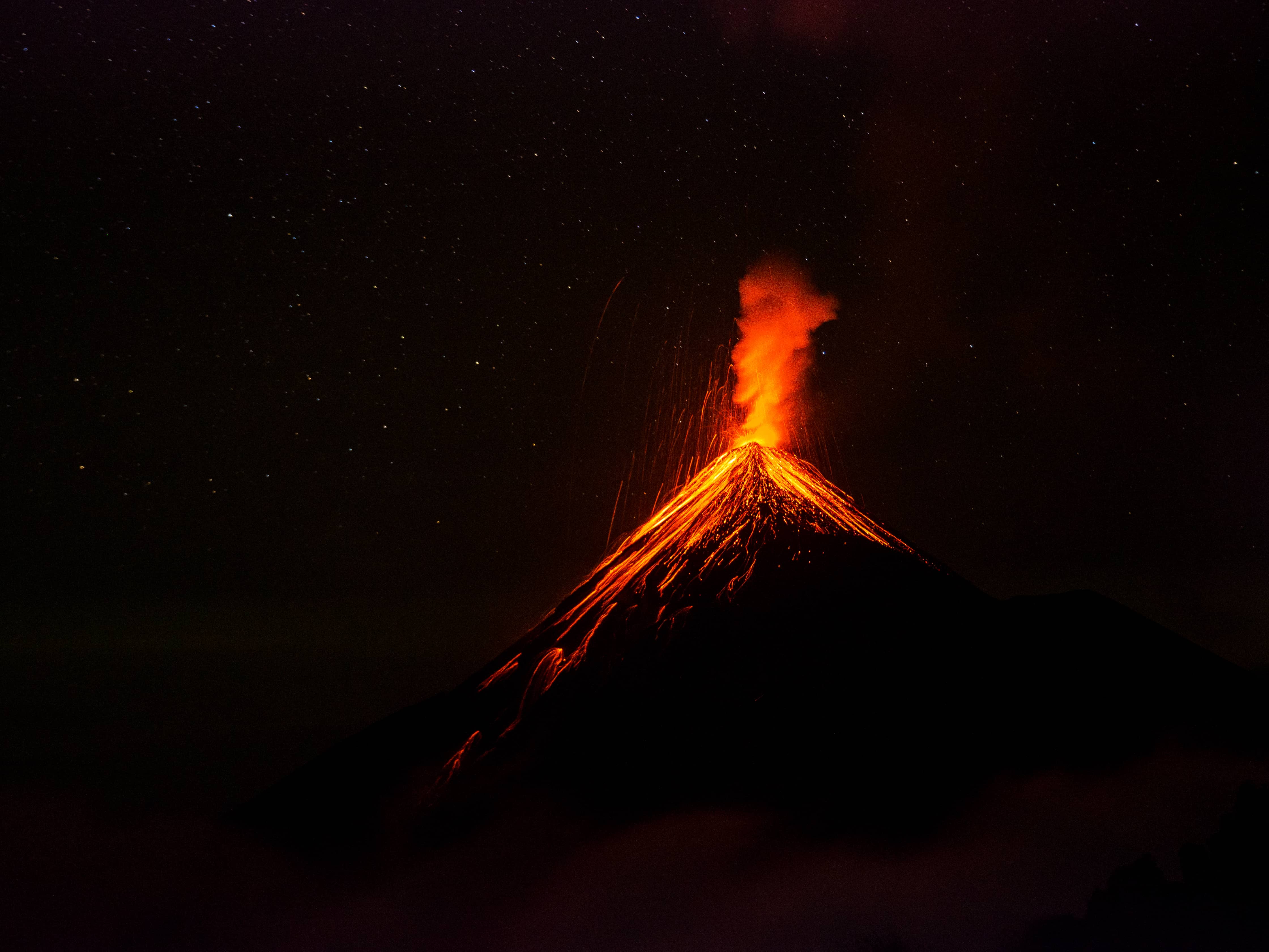Fuego Volcano erupting