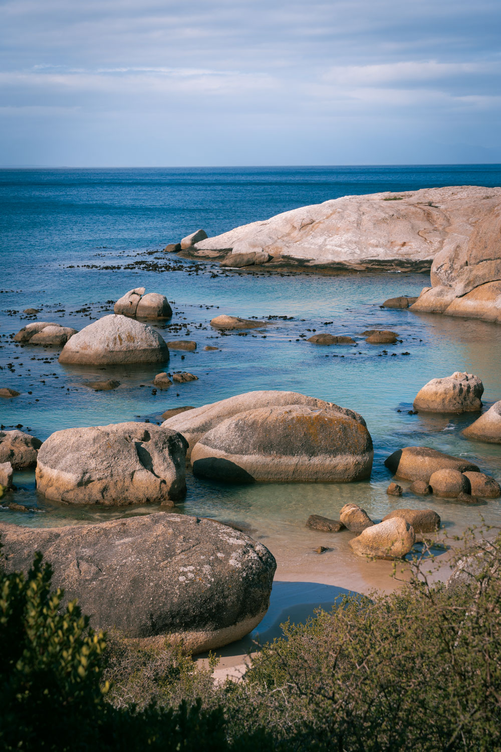 Boulders bay beach with rocks in the ocean