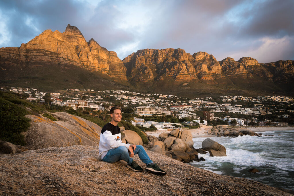 Me enjoying the sunset with views over Camps Bay and the Atlantic ocean