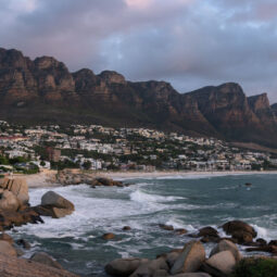 Panoramic view over Camps Bay during sunset