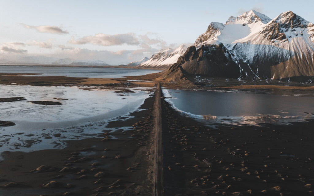 Stokksnes drone shot during goden hour