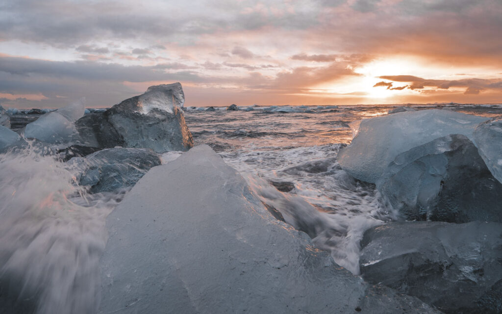 Diamond Beach Iceland during sunrise